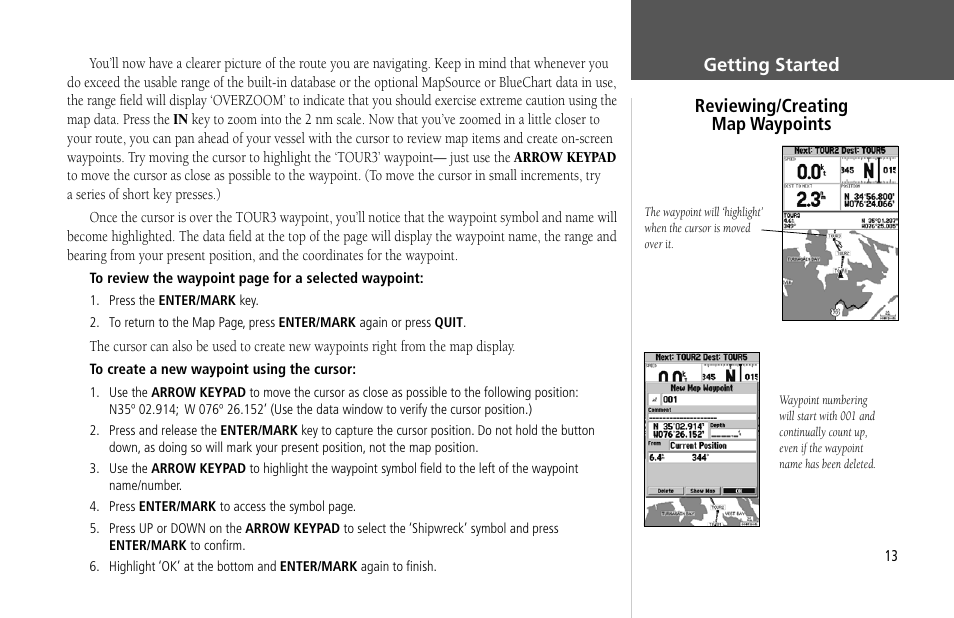 Getting started reviewing/creating map waypoints | Garmin GPSMAP 232 User Manual | Page 23 / 104