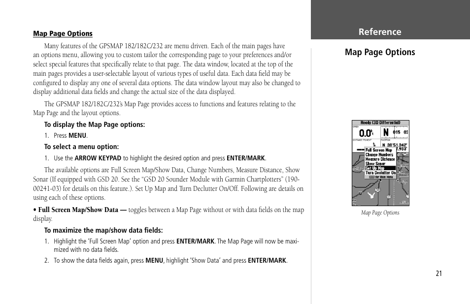 Reference map page options | Garmin GPSMAP 232 User Manual | Page 31 / 104