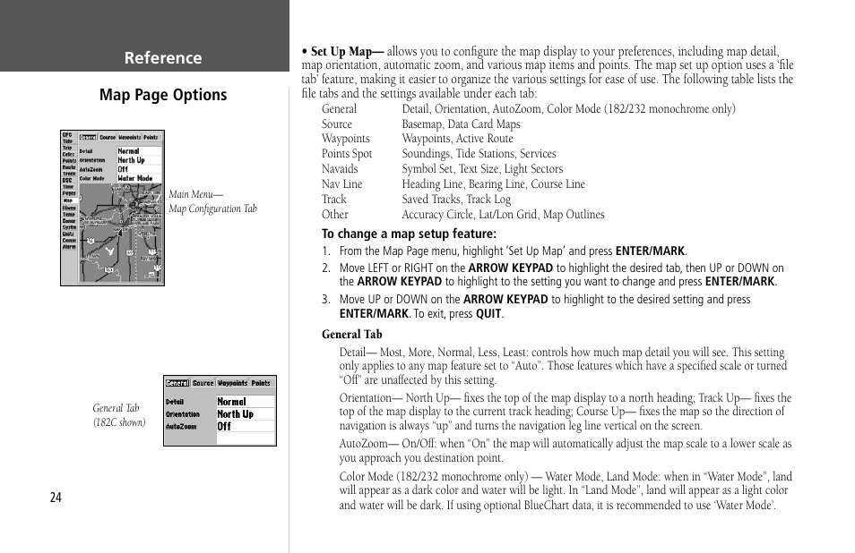 Reference map page options | Garmin GPSMAP 232 User Manual | Page 34 / 104