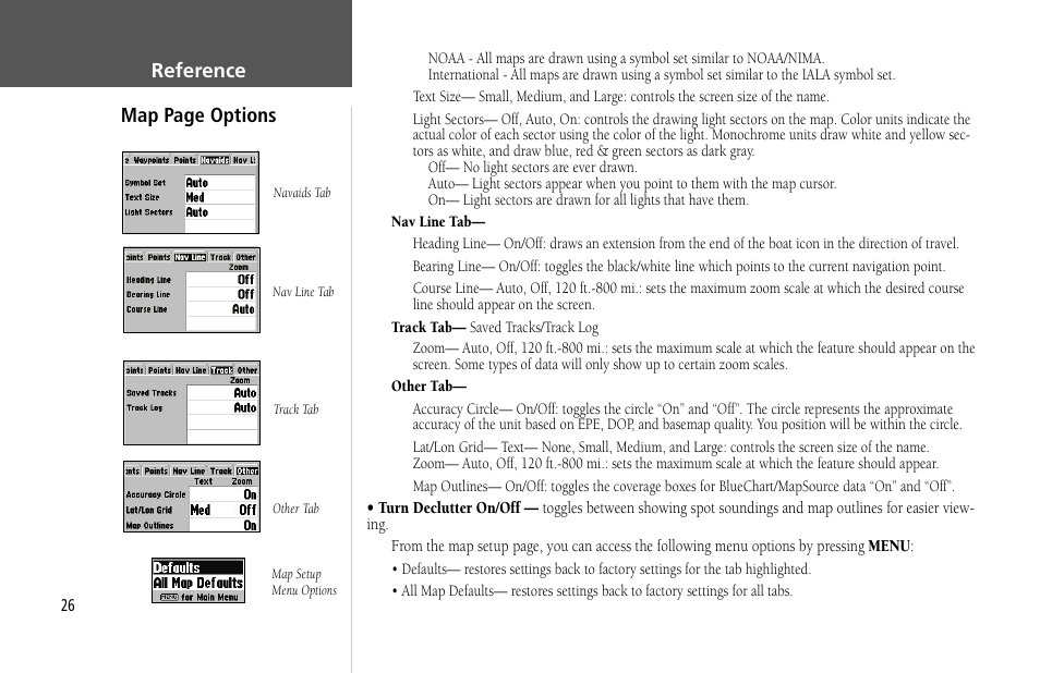 Reference map page options | Garmin GPSMAP 232 User Manual | Page 36 / 104