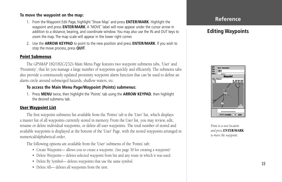 Reference editing waypoints | Garmin GPSMAP 232 User Manual | Page 43 / 104
