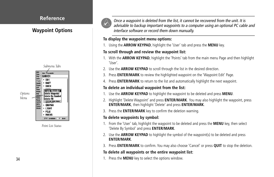 Reference waypoint options | Garmin GPSMAP 232 User Manual | Page 44 / 104