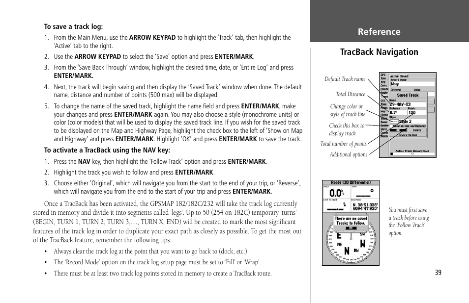 Reference tracback navigation | Garmin GPSMAP 232 User Manual | Page 49 / 104