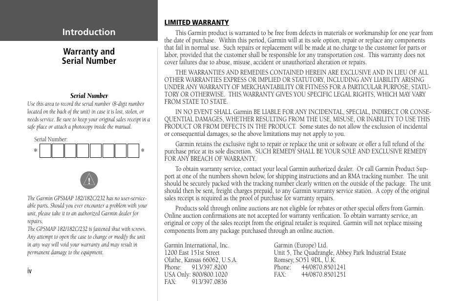 Garmin GPSMAP 232 User Manual | Page 6 / 104