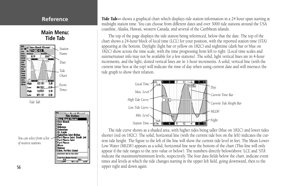 Reference main menu: tide tab | Garmin GPSMAP 232 User Manual | Page 66 / 104