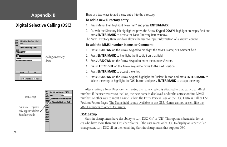 Appendix b digital selective calling (dsc) | Garmin GPSMAP 232 User Manual | Page 84 / 104