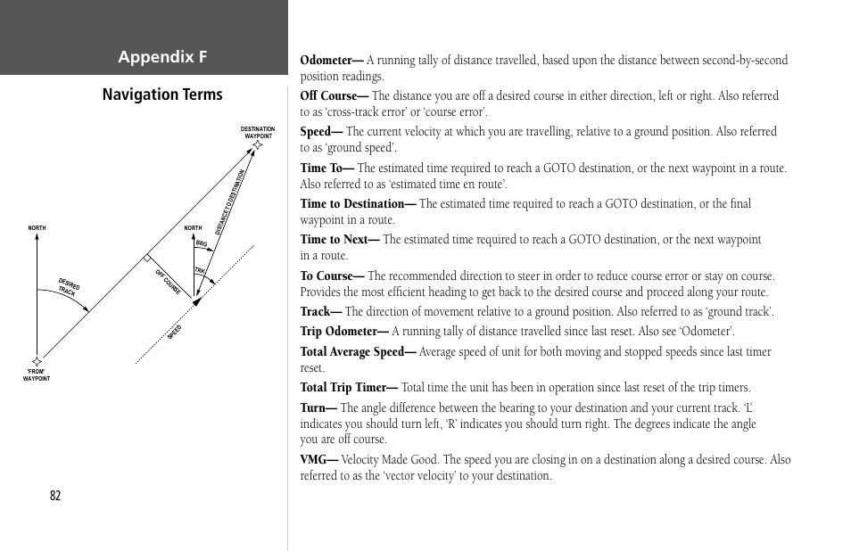 Appendix f navigation terms | Garmin GPSMAP 232 User Manual | Page 92 / 104