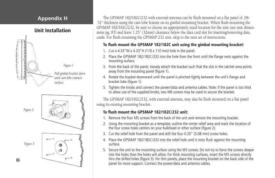 Appendix h unit installation | Garmin GPSMAP 232 User Manual | Page 96 / 104