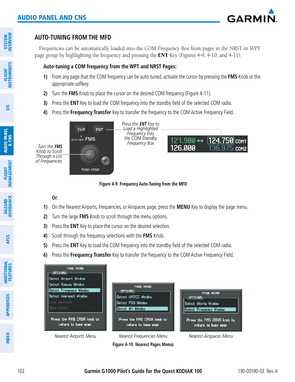 Audio panel and cns, Auto-tuning from the mfd | Garmin G1000 Quest Kodiak User Manual | Page 114 / 502