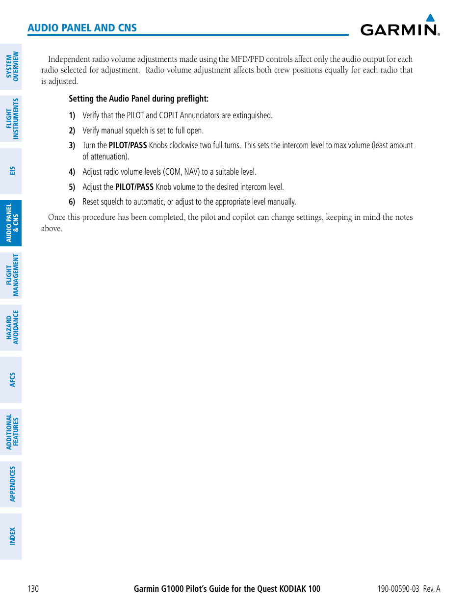 Audio panel and cns | Garmin G1000 Quest Kodiak User Manual | Page 142 / 502