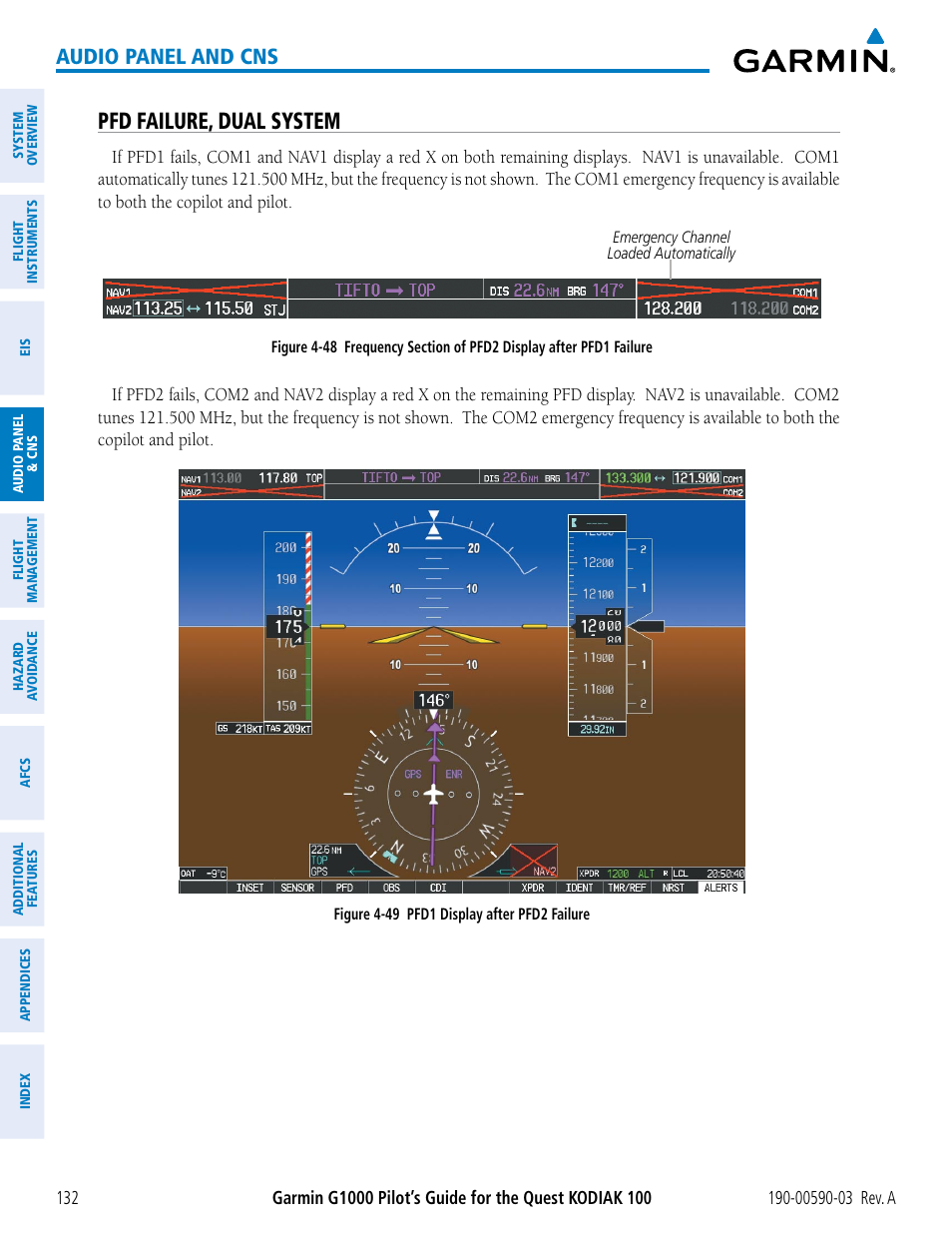 Pfd failure, dual system, Audio panel and cns | Garmin G1000 Quest Kodiak User Manual | Page 144 / 502