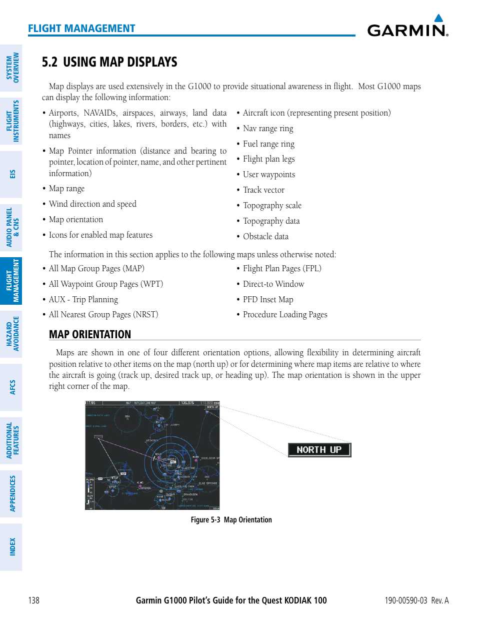 2 using map displays, Map orientation, Flight management | Garmin G1000 Quest Kodiak User Manual | Page 150 / 502