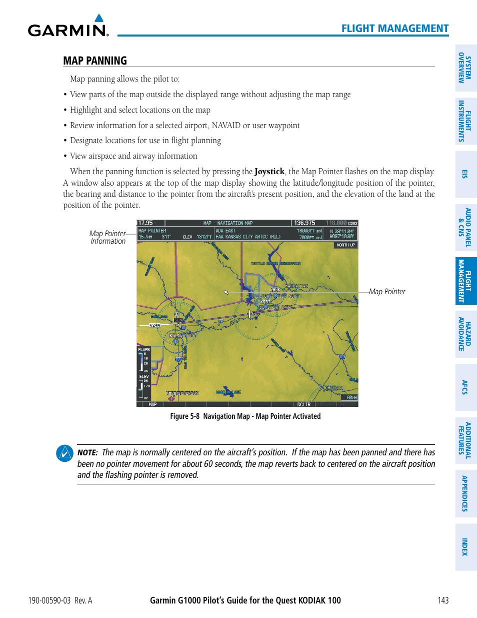 Map panning, Flight management | Garmin G1000 Quest Kodiak User Manual | Page 155 / 502