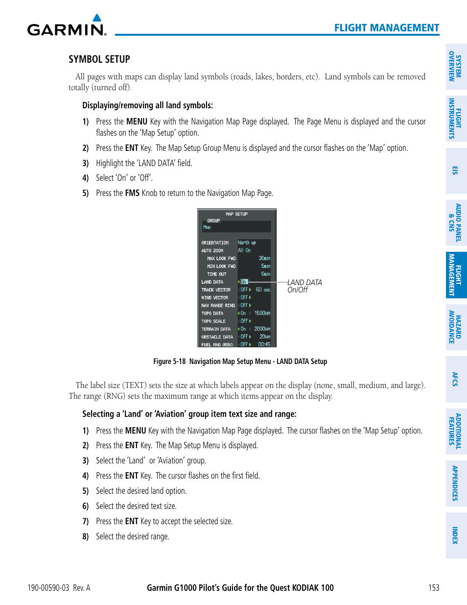 Flight management, Symbol setup | Garmin G1000 Quest Kodiak User Manual | Page 165 / 502