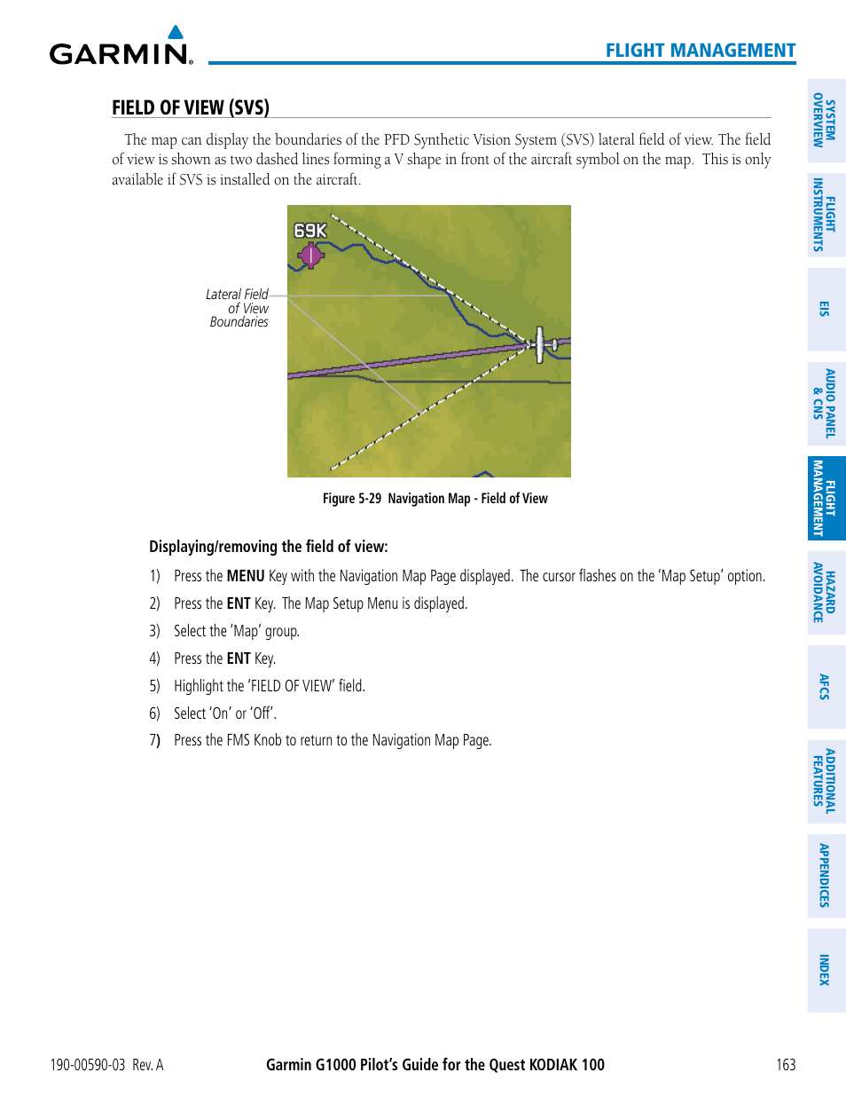 Field of view (svs), Flight management | Garmin G1000 Quest Kodiak User Manual | Page 175 / 502