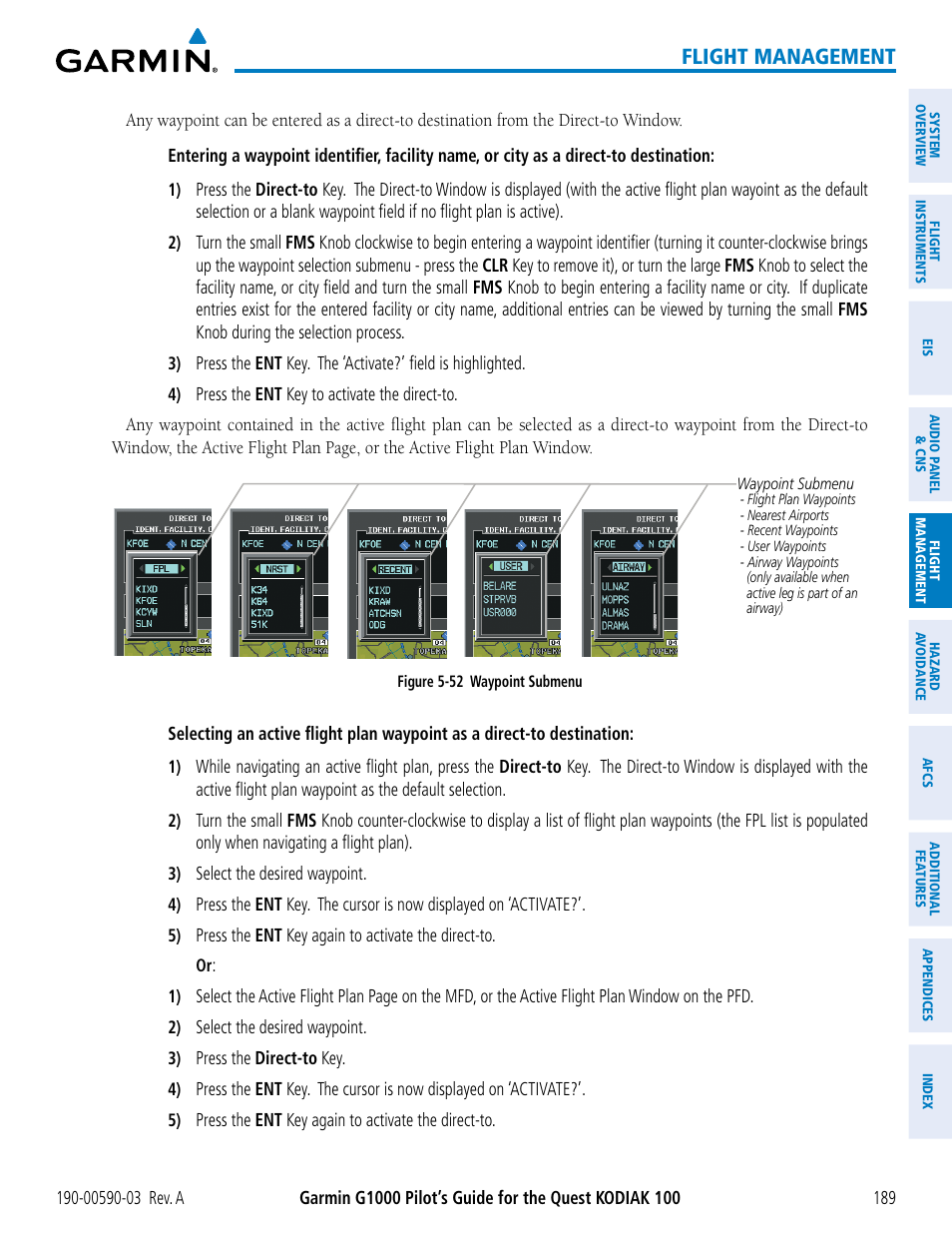 Flight management | Garmin G1000 Quest Kodiak User Manual | Page 201 / 502