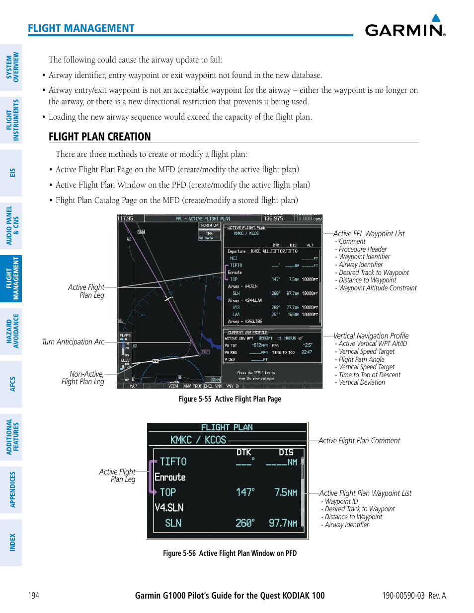 Flight plan creation, Flight management | Garmin G1000 Quest Kodiak User Manual | Page 206 / 502