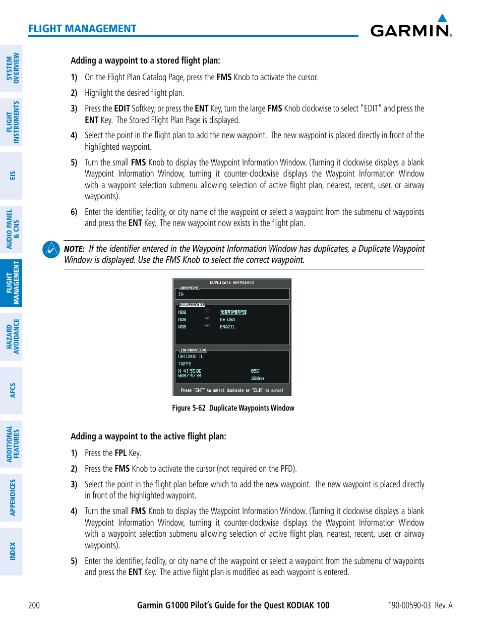 Flight management | Garmin G1000 Quest Kodiak User Manual | Page 212 / 502