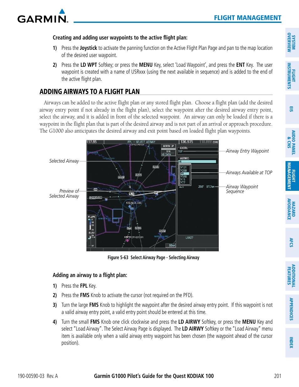 Adding airways to a flight plan, Flight management | Garmin G1000 Quest Kodiak User Manual | Page 213 / 502