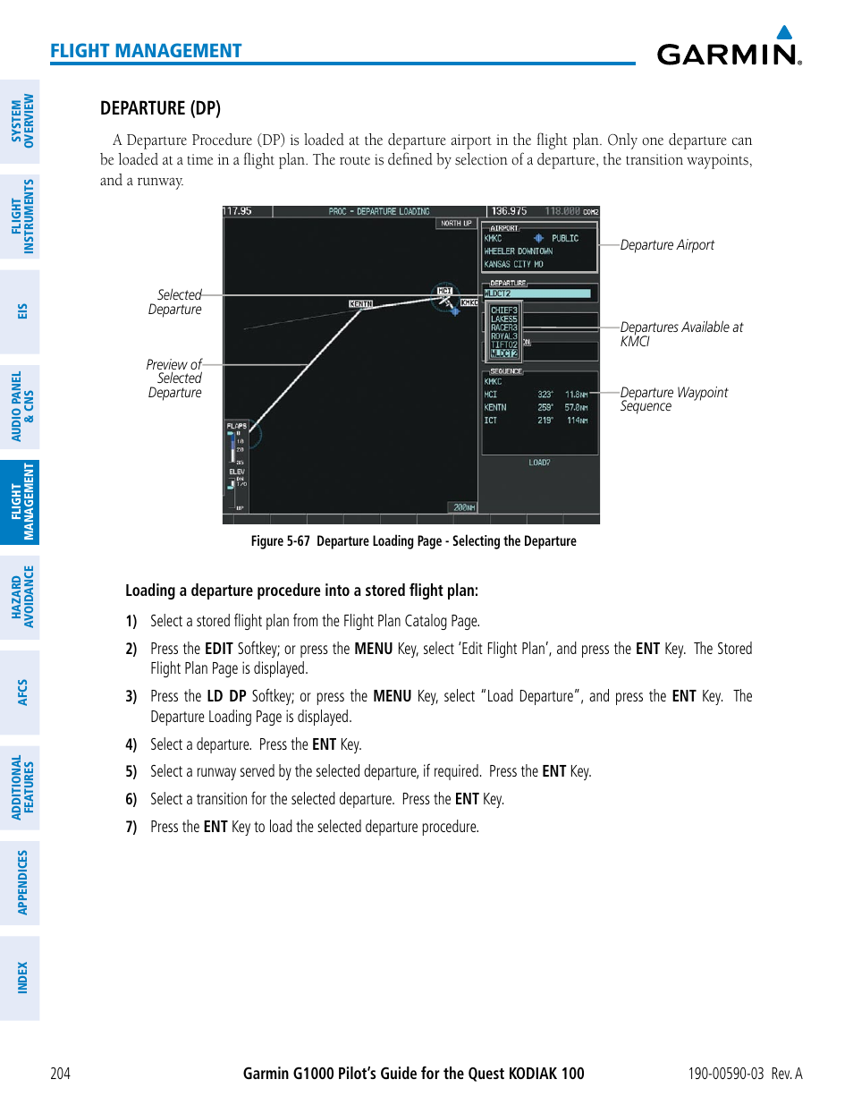 Flight management, Departure (dp) | Garmin G1000 Quest Kodiak User Manual | Page 216 / 502