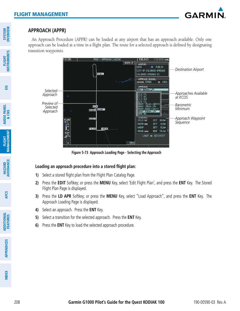 Flight management, Approach (appr) | Garmin G1000 Quest Kodiak User Manual | Page 220 / 502