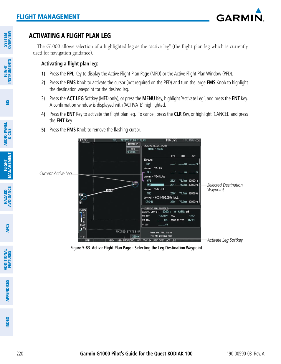 Activating a flight plan leg, Flight management | Garmin G1000 Quest Kodiak User Manual | Page 232 / 502