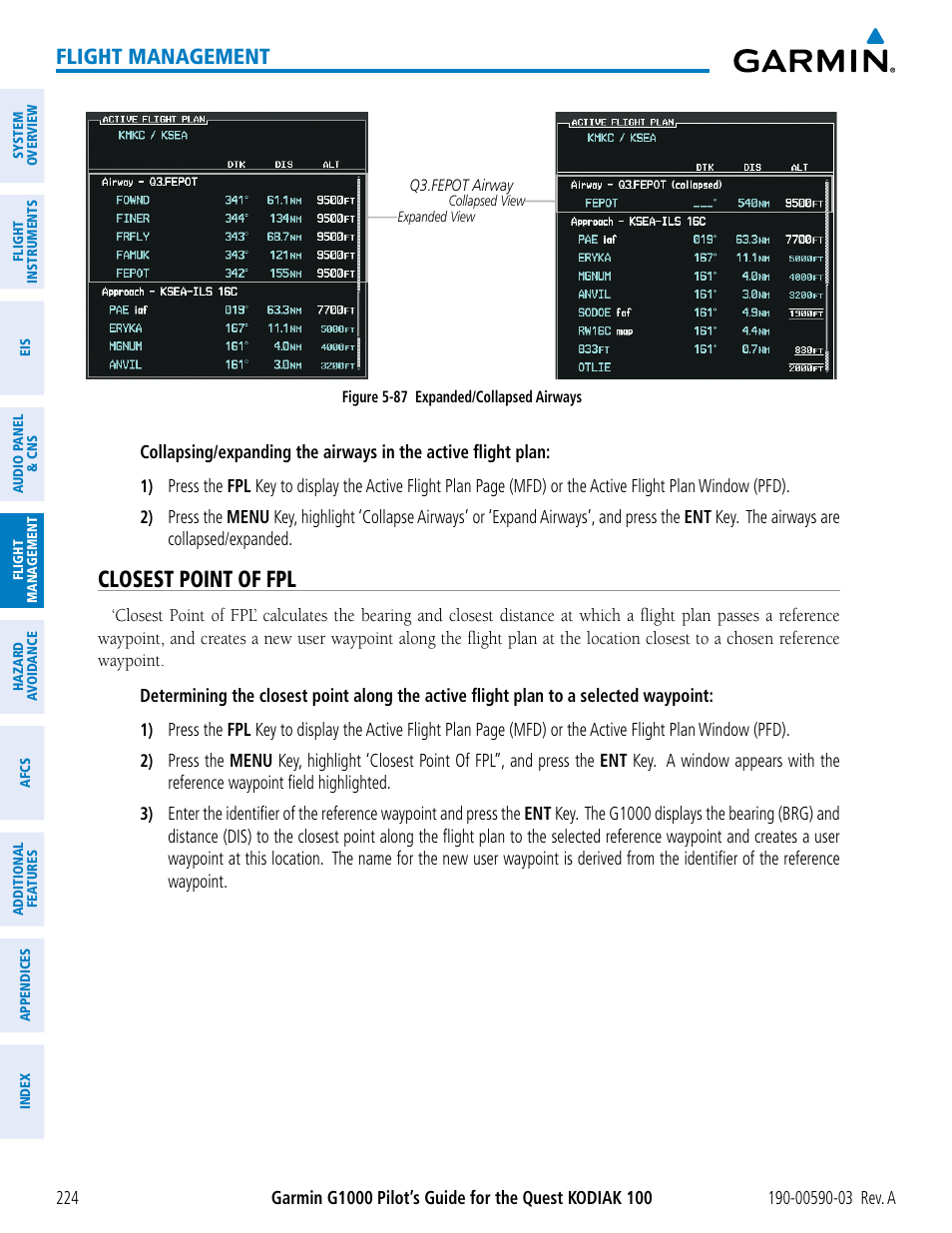 Closest point of fpl, Flight management | Garmin G1000 Quest Kodiak User Manual | Page 236 / 502