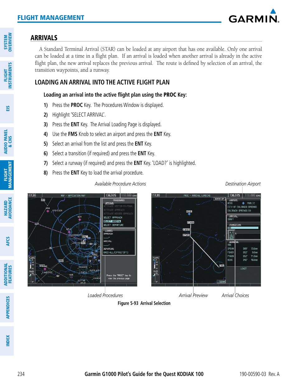 Arrivals, Flight management, Loading an arrival into the active flight plan | Garmin G1000 Quest Kodiak User Manual | Page 246 / 502