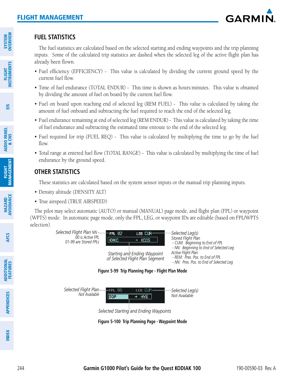 Flight management, Fuel statistics, Other statistics | Garmin G1000 Quest Kodiak User Manual | Page 256 / 502