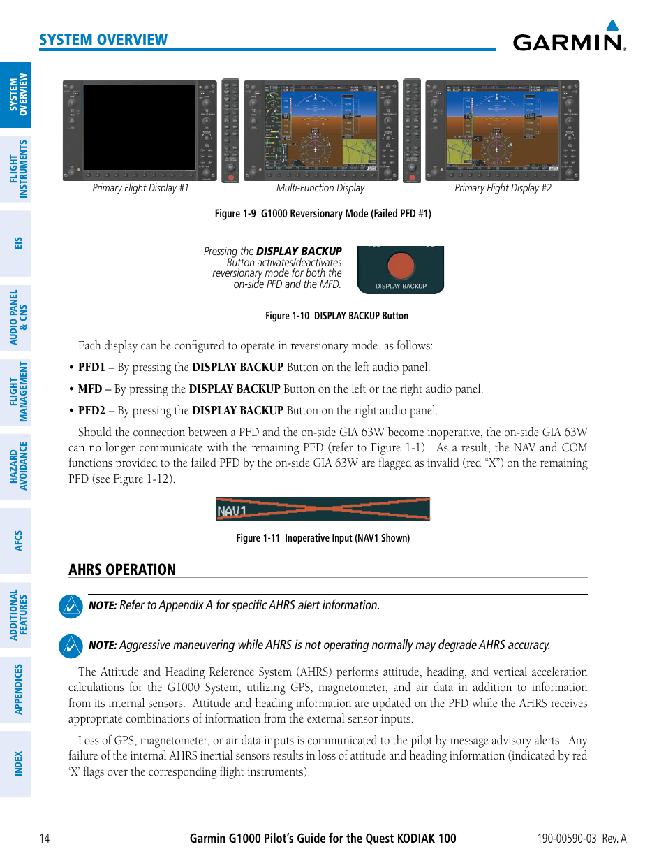 Ahrs operation, System overview | Garmin G1000 Quest Kodiak User Manual | Page 26 / 502