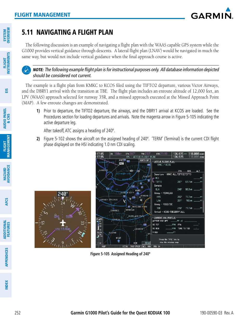 11 navigating a flight plan, Flight management | Garmin G1000 Quest Kodiak User Manual | Page 264 / 502