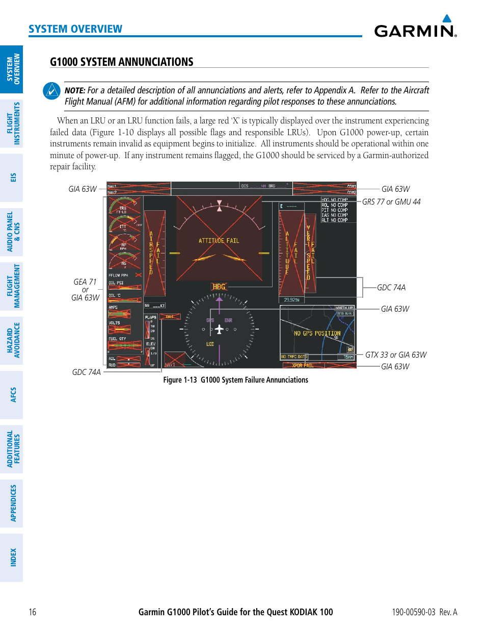 G1000 system annunciations, System overview | Garmin G1000 Quest Kodiak User Manual | Page 28 / 502