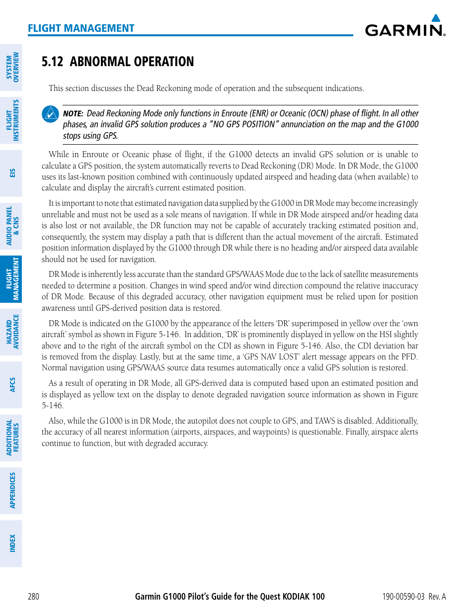 12 abnormal operation, Flight management | Garmin G1000 Quest Kodiak User Manual | Page 292 / 502