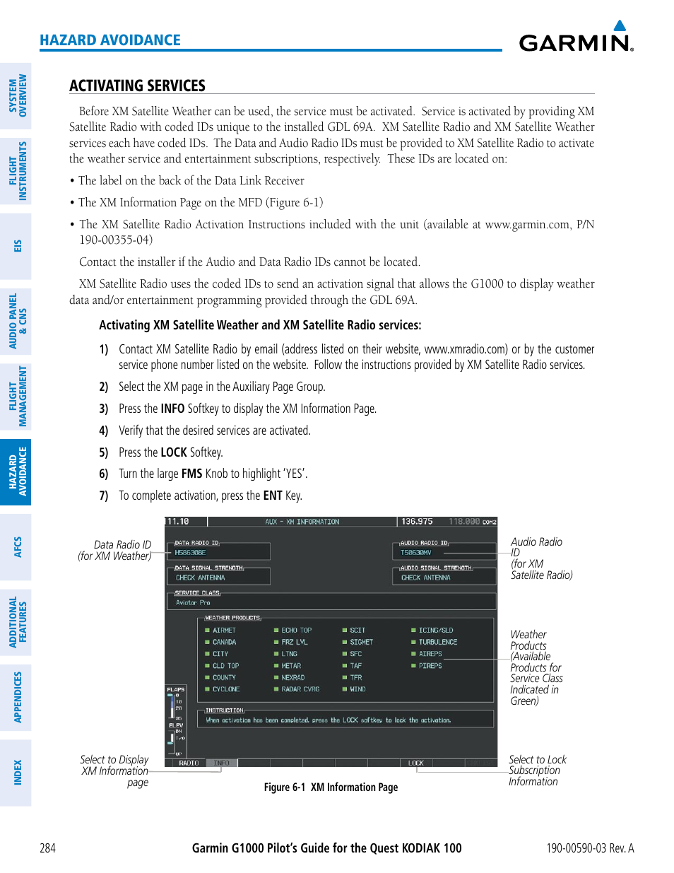 Activating services, Hazard avoidance | Garmin G1000 Quest Kodiak User Manual | Page 296 / 502