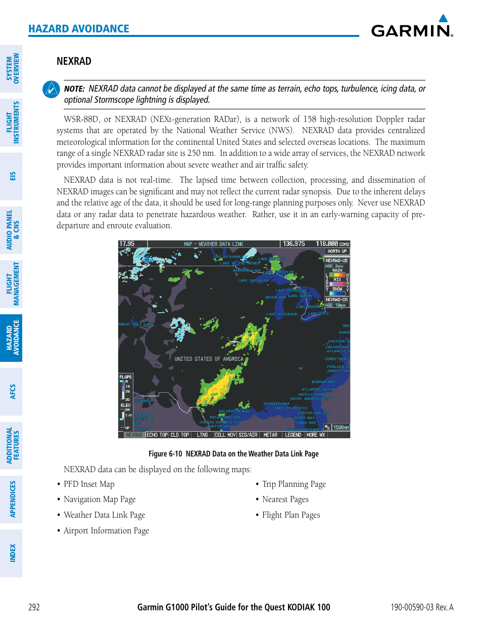 Hazard avoidance nexrad | Garmin G1000 Quest Kodiak User Manual | Page 304 / 502