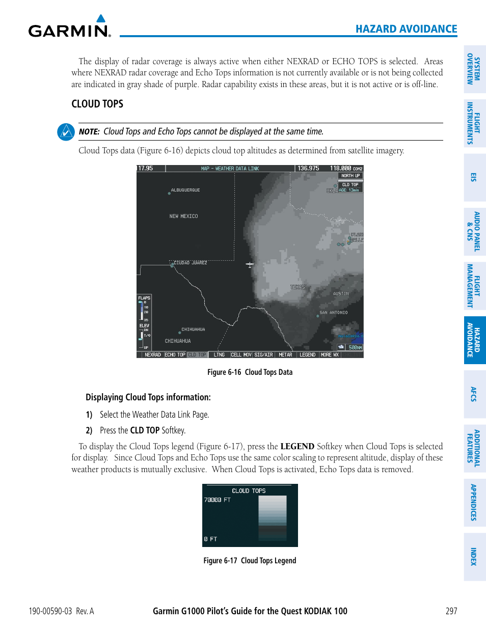 Hazard avoidance, Cloud tops | Garmin G1000 Quest Kodiak User Manual | Page 309 / 502