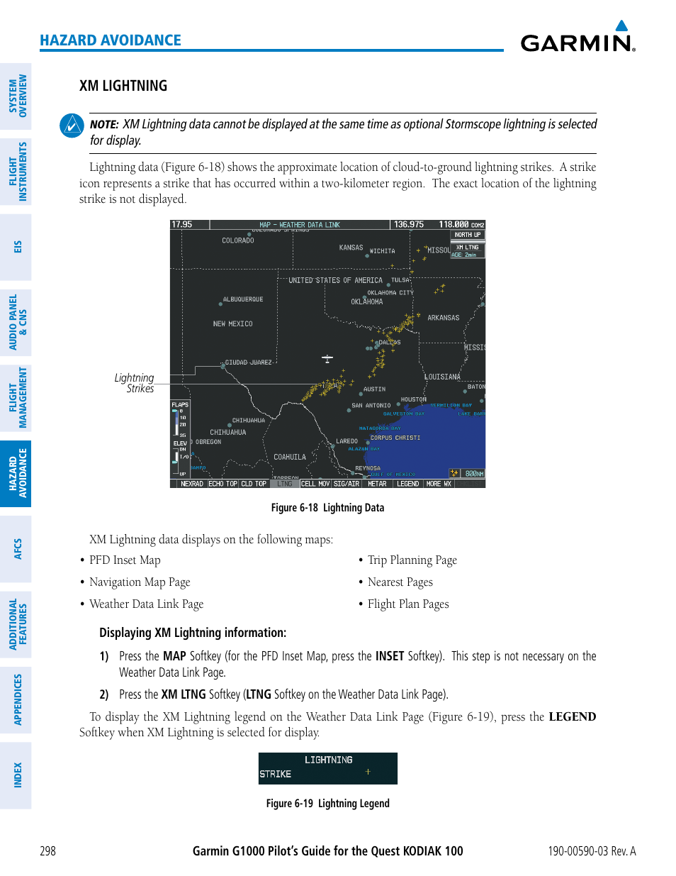 Hazard avoidance xm lightning | Garmin G1000 Quest Kodiak User Manual | Page 310 / 502