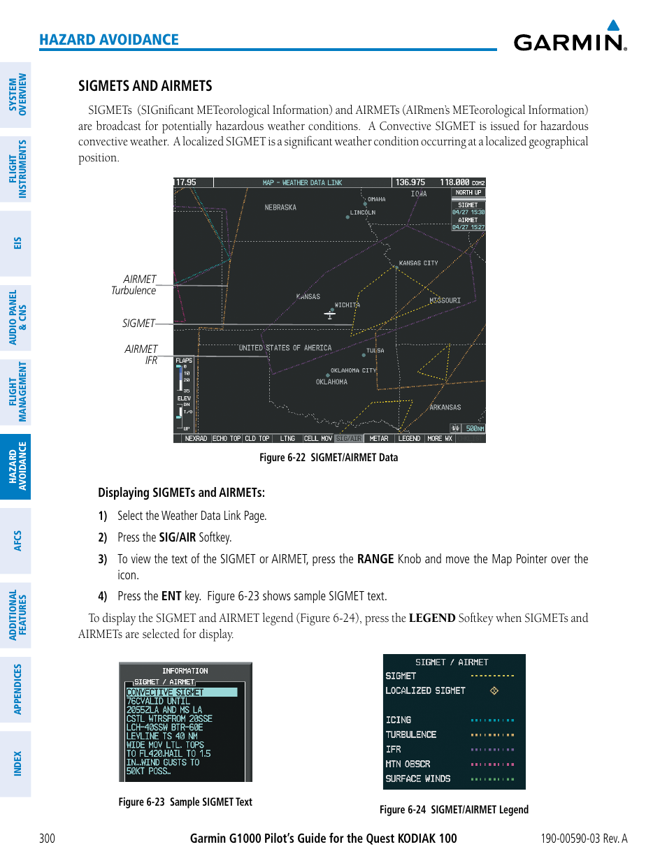 Hazard avoidance sigmets and airmets | Garmin G1000 Quest Kodiak User Manual | Page 312 / 502