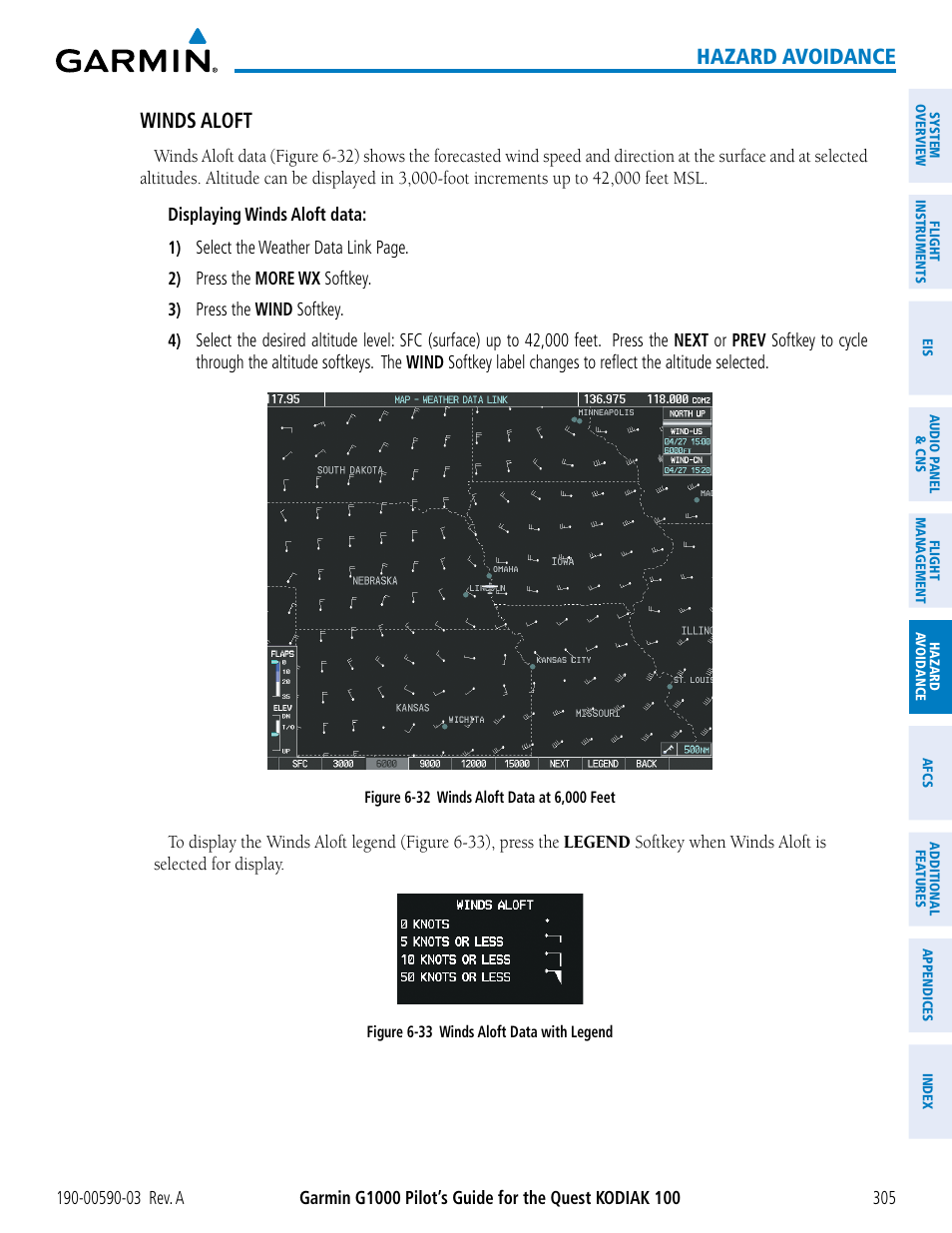 Hazard avoidance winds aloft | Garmin G1000 Quest Kodiak User Manual | Page 317 / 502