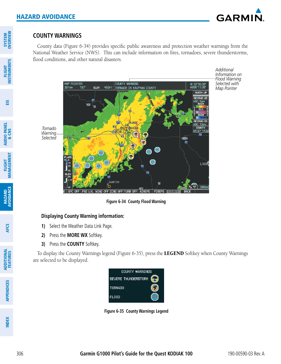 Hazard avoidance county warnings | Garmin G1000 Quest Kodiak User Manual | Page 318 / 502