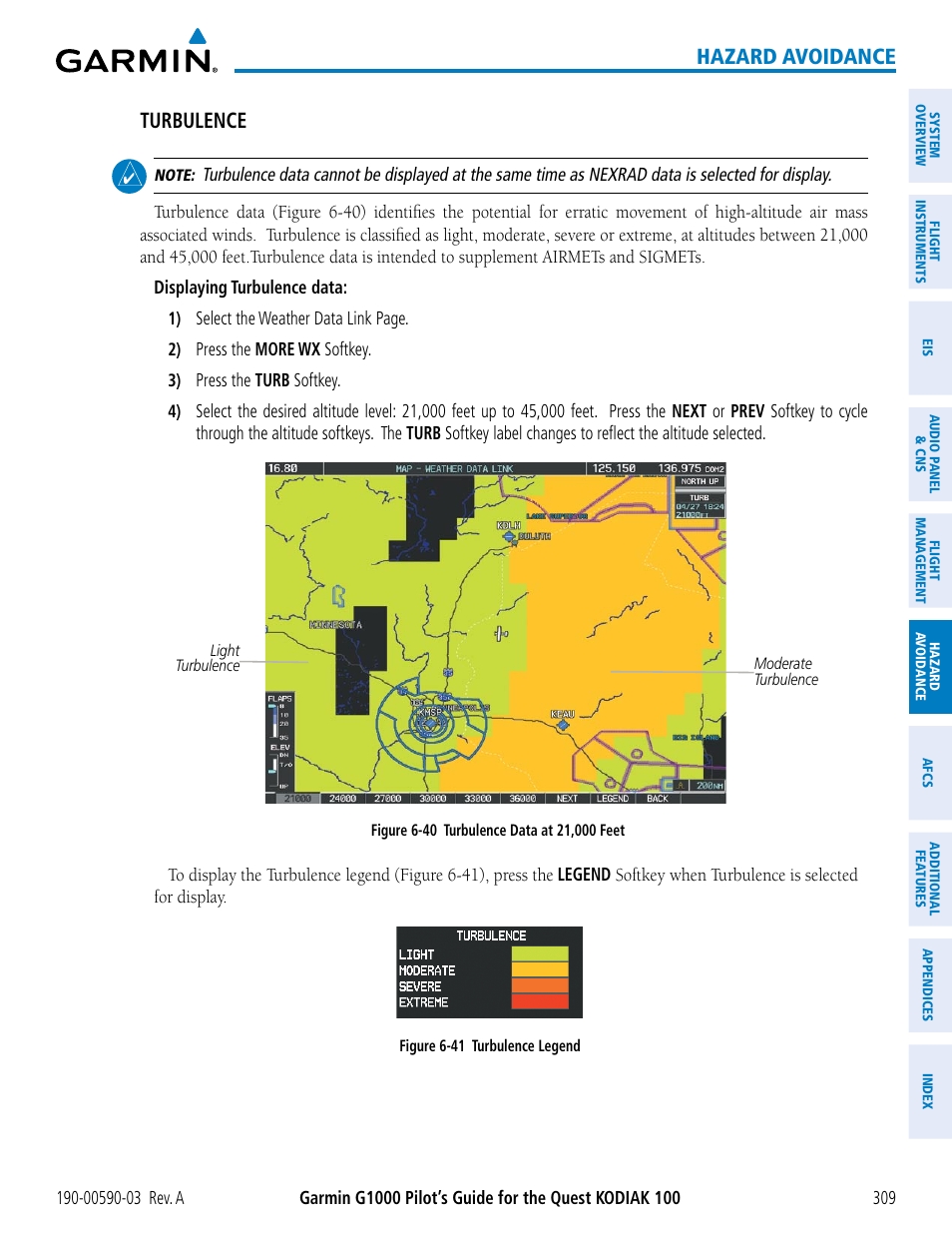 Hazard avoidance turbulence | Garmin G1000 Quest Kodiak User Manual | Page 321 / 502