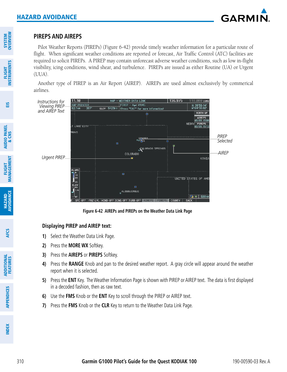 Hazard avoidance pireps and aireps | Garmin G1000 Quest Kodiak User Manual | Page 322 / 502