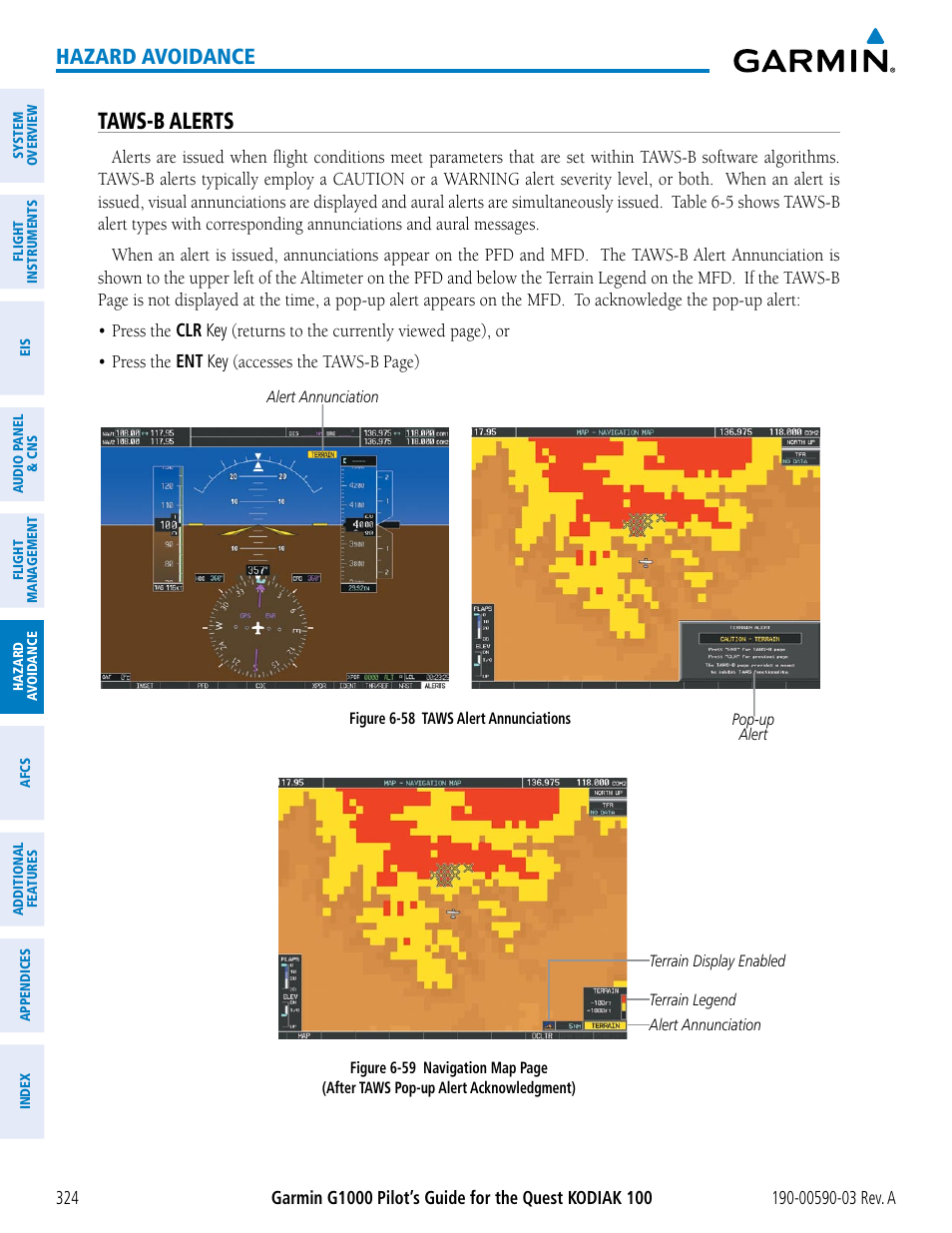 Taws-b alerts, Hazard avoidance | Garmin G1000 Quest Kodiak User Manual | Page 336 / 502