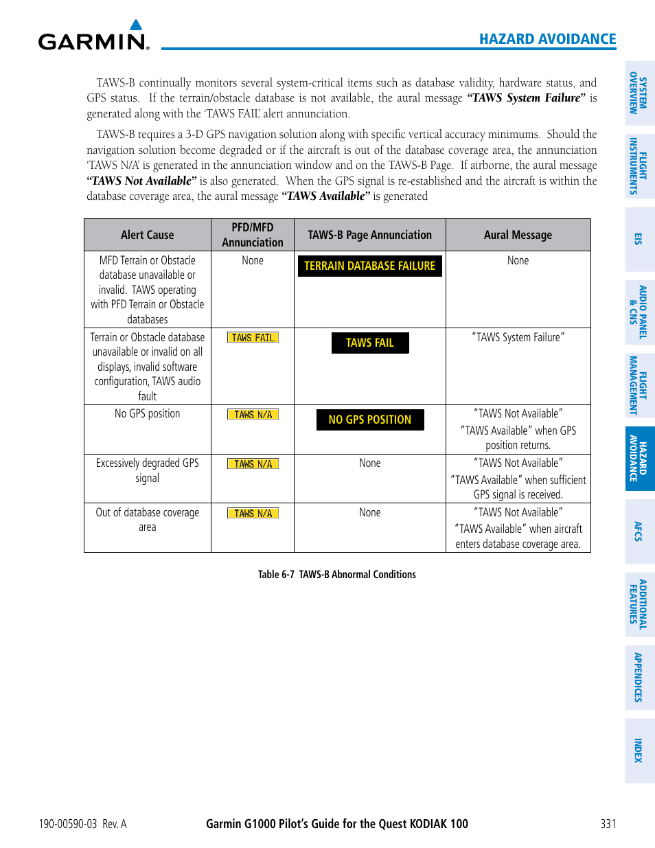 Hazard avoidance | Garmin G1000 Quest Kodiak User Manual | Page 343 / 502