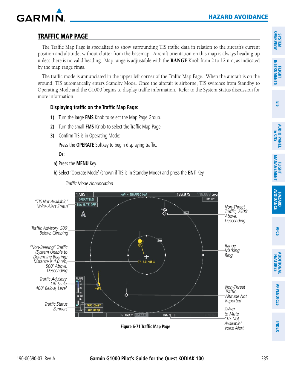 Traffic map page, Hazard avoidance | Garmin G1000 Quest Kodiak User Manual | Page 347 / 502