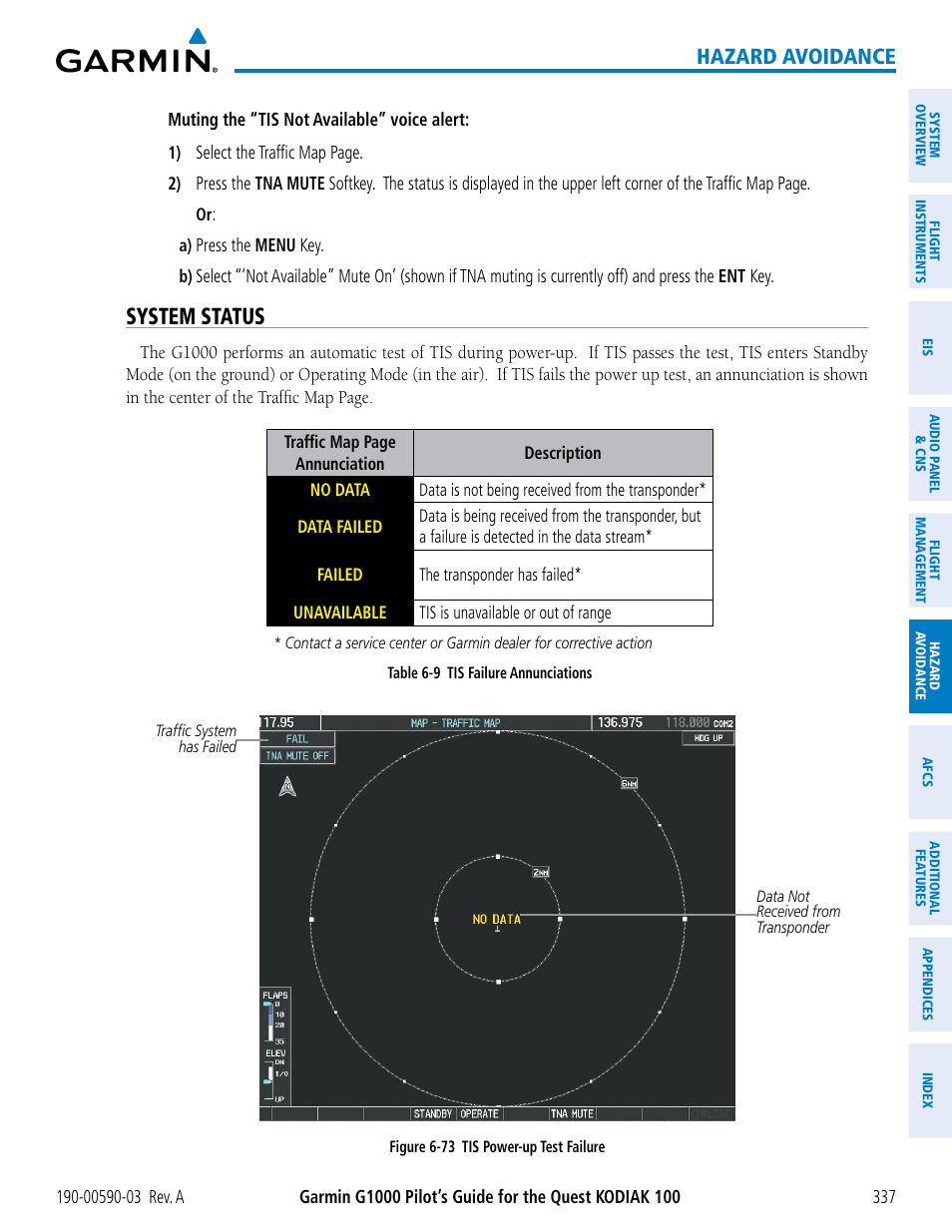 System status, Hazard avoidance | Garmin G1000 Quest Kodiak User Manual | Page 349 / 502