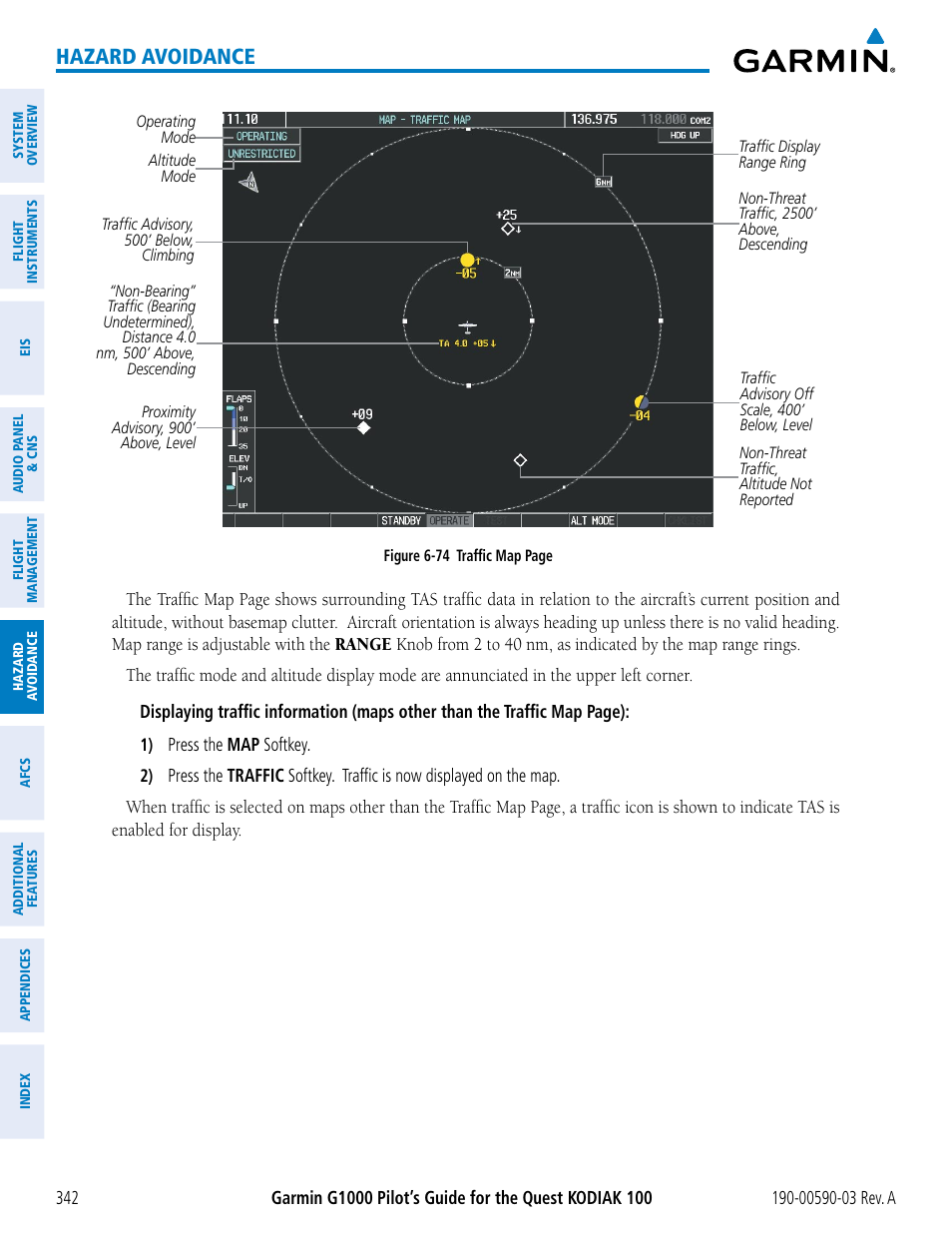 Hazard avoidance | Garmin G1000 Quest Kodiak User Manual | Page 354 / 502