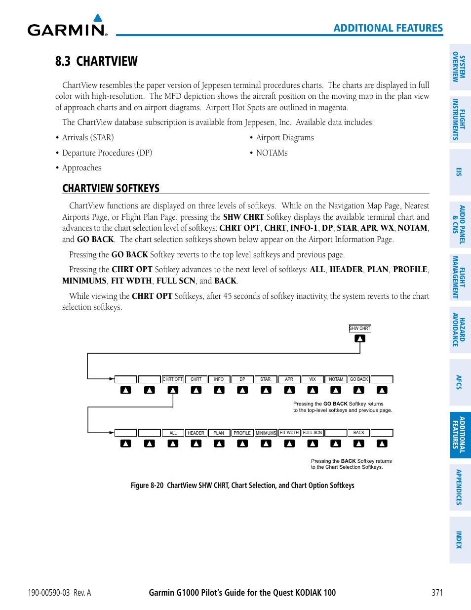 3 chartview, Chartview softkeys, Additional features | Garmin G1000 Quest Kodiak User Manual | Page 383 / 502