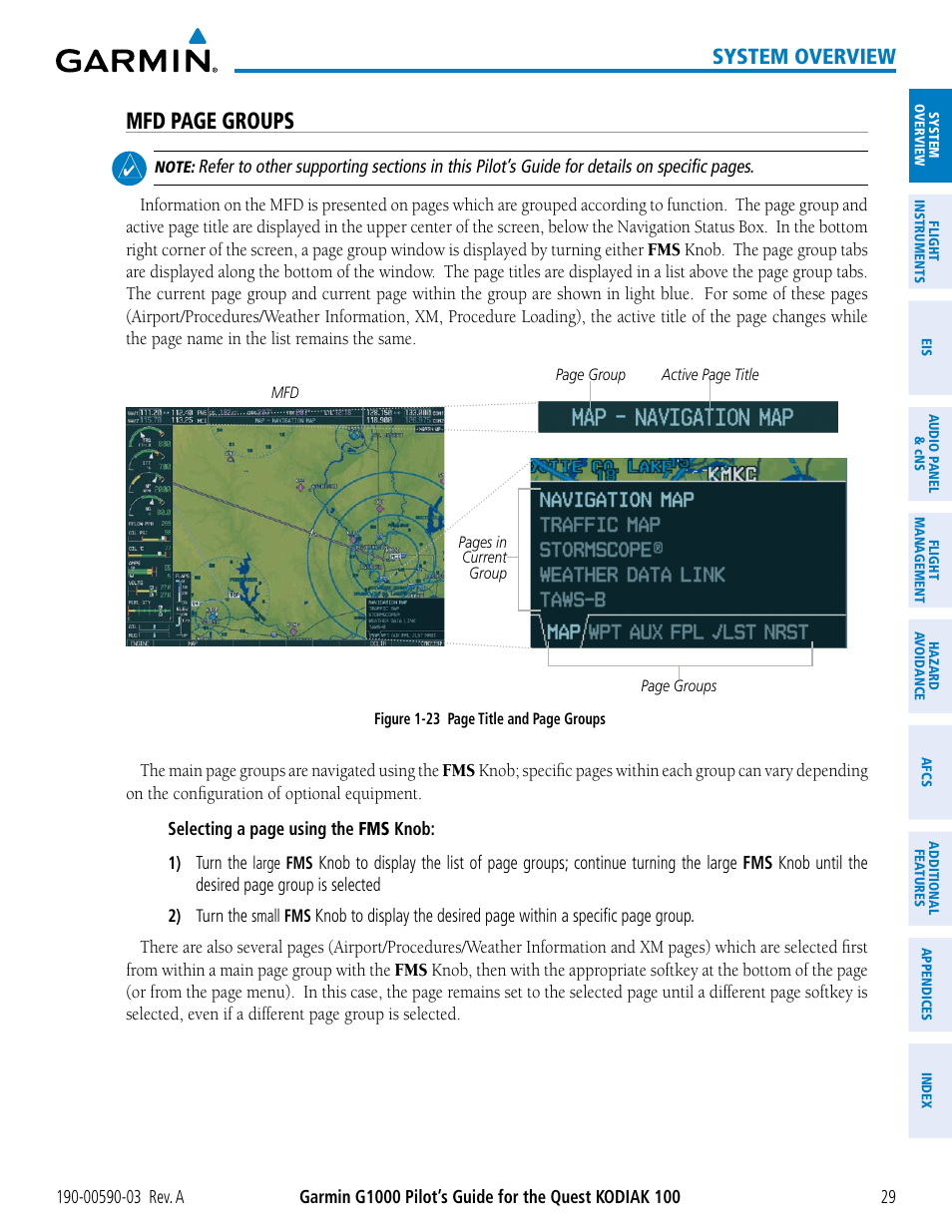 Mfd page groups, System overview | Garmin G1000 Quest Kodiak User Manual | Page 41 / 502