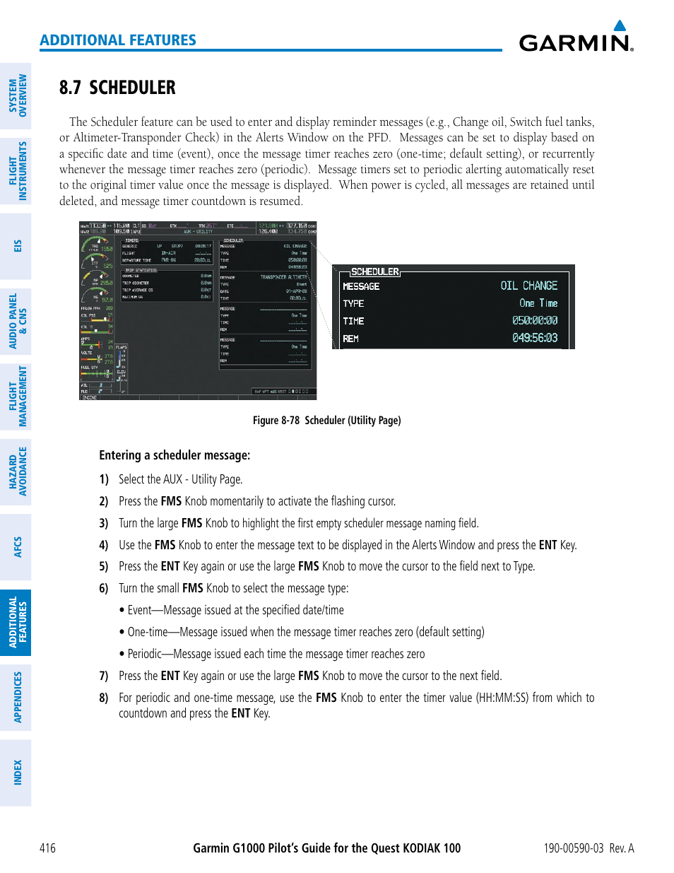 7 scheduler, Additional features | Garmin G1000 Quest Kodiak User Manual | Page 428 / 502